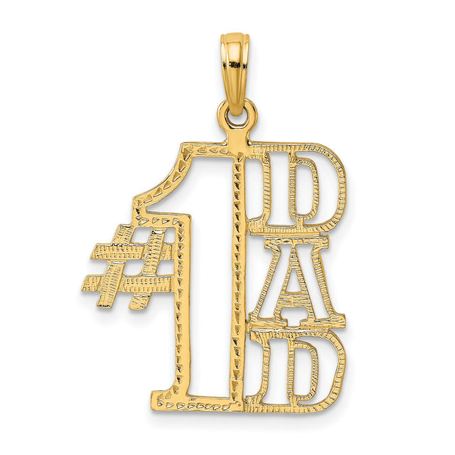 #1 DAD Cut-out Charm Pendant in Real 14k Yellow Gold