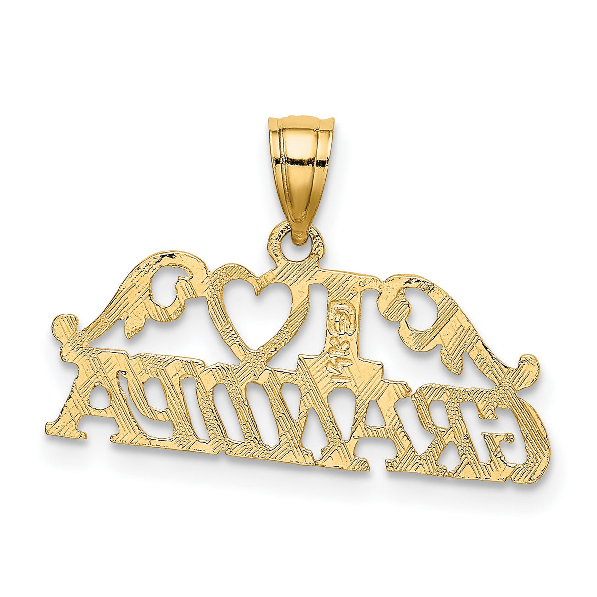 14k Yellow Gold I Heart Grandpa Pendant with Vintage Scrollwork, Sentimental Family Charm