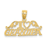 14k Yellow Gold I Heart Grandpa Pendant with Vintage Scrollwork, Sentimental Family Charm