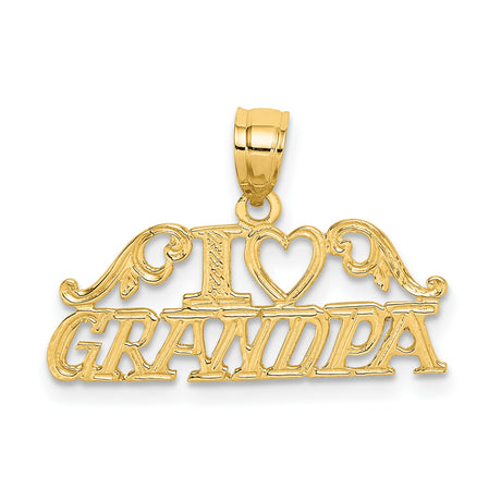 14k Yellow Gold I Heart Grandpa Pendant with Vintage Scrollwork, Sentimental Family Charm
