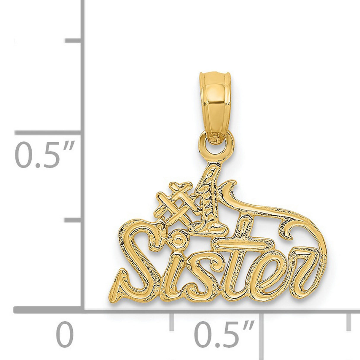 #1 Sister In Cursive Words Charm Pendant in Real 14k Yellow Gold