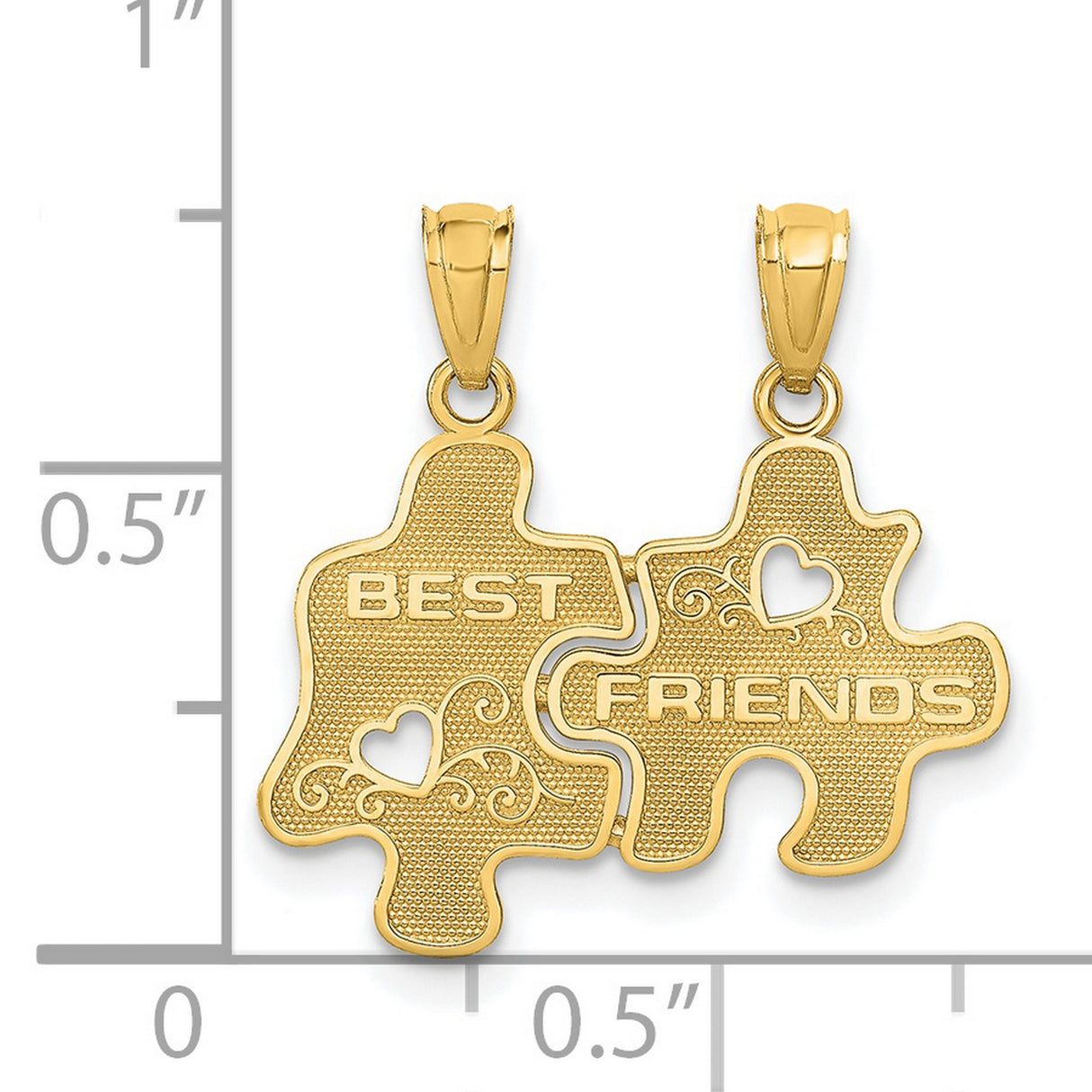 14k Yellow Gold Interlocking Puzzle Pendant with Heart Cutouts and Friends Text