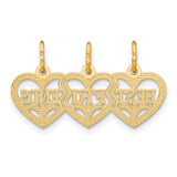 Triple Heart Best Friends Break Apart Charm Pendant in Real 14k Yellow Gold