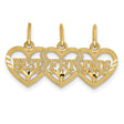 Triple Heart Best Friends Break Apart Charm Pendant in Real 14k Yellow Gold