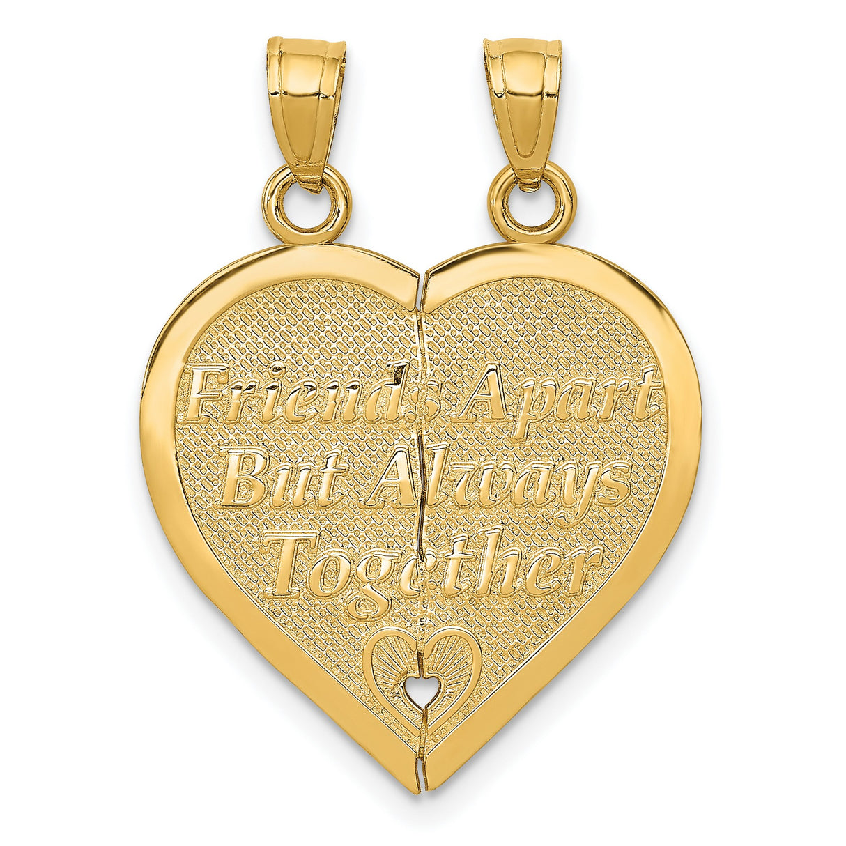 Reversible Forever Break Apart Heart Charm Pendant in Real 14k Yellow Gold