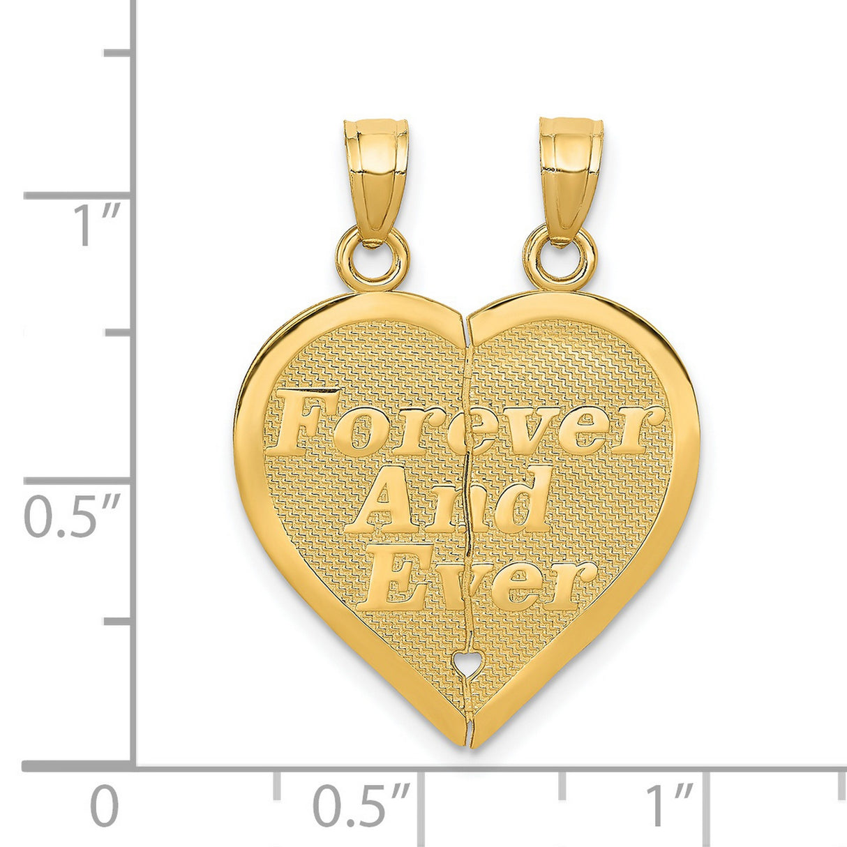 Reversible Forever Break Apart Heart Charm Pendant in Real 14k Yellow Gold