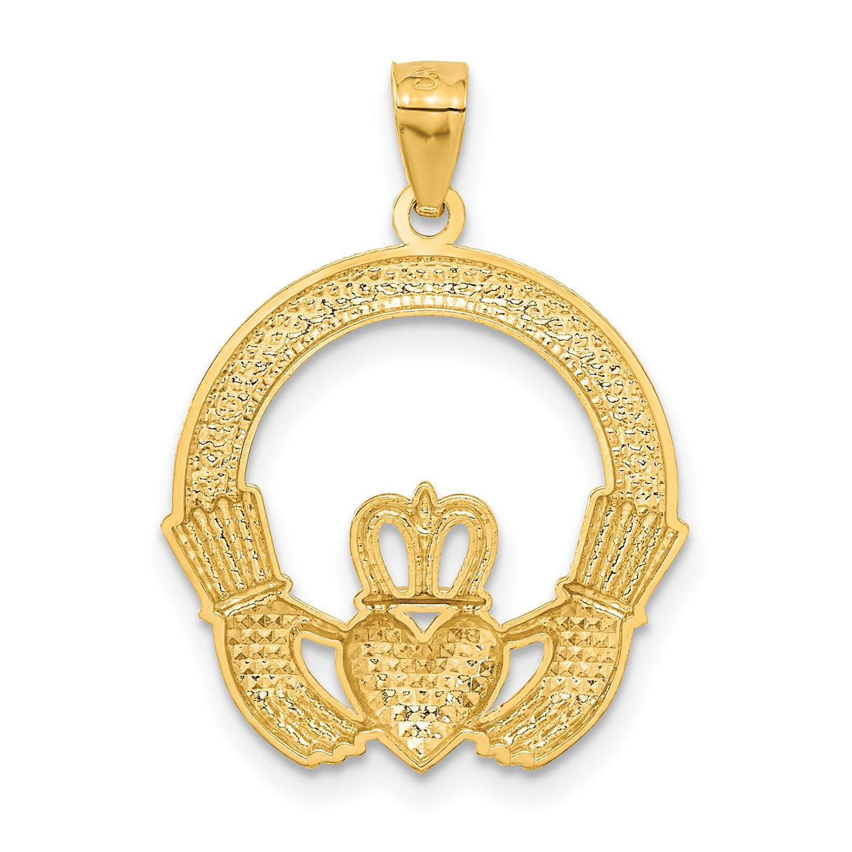 Open-Back Textured Claddagh Charm Pendant in Real 14k Multi-Tone Gold