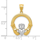 Open-Back Textured Claddagh Charm Pendant in Real 14k Multi-Tone Gold