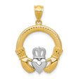Open-Back Textured Claddagh Charm Pendant in Real 14k Multi-Tone Gold