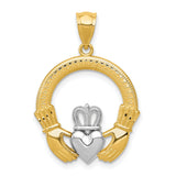 Open-Back Textured Claddagh Charm Pendant in Real 14k Multi-Tone Gold