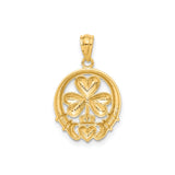 14k Multi-Tone Gold Claddagh Shamrock Pendant with Heart, Crown, and Hands Symbols, Celtic Irish Style