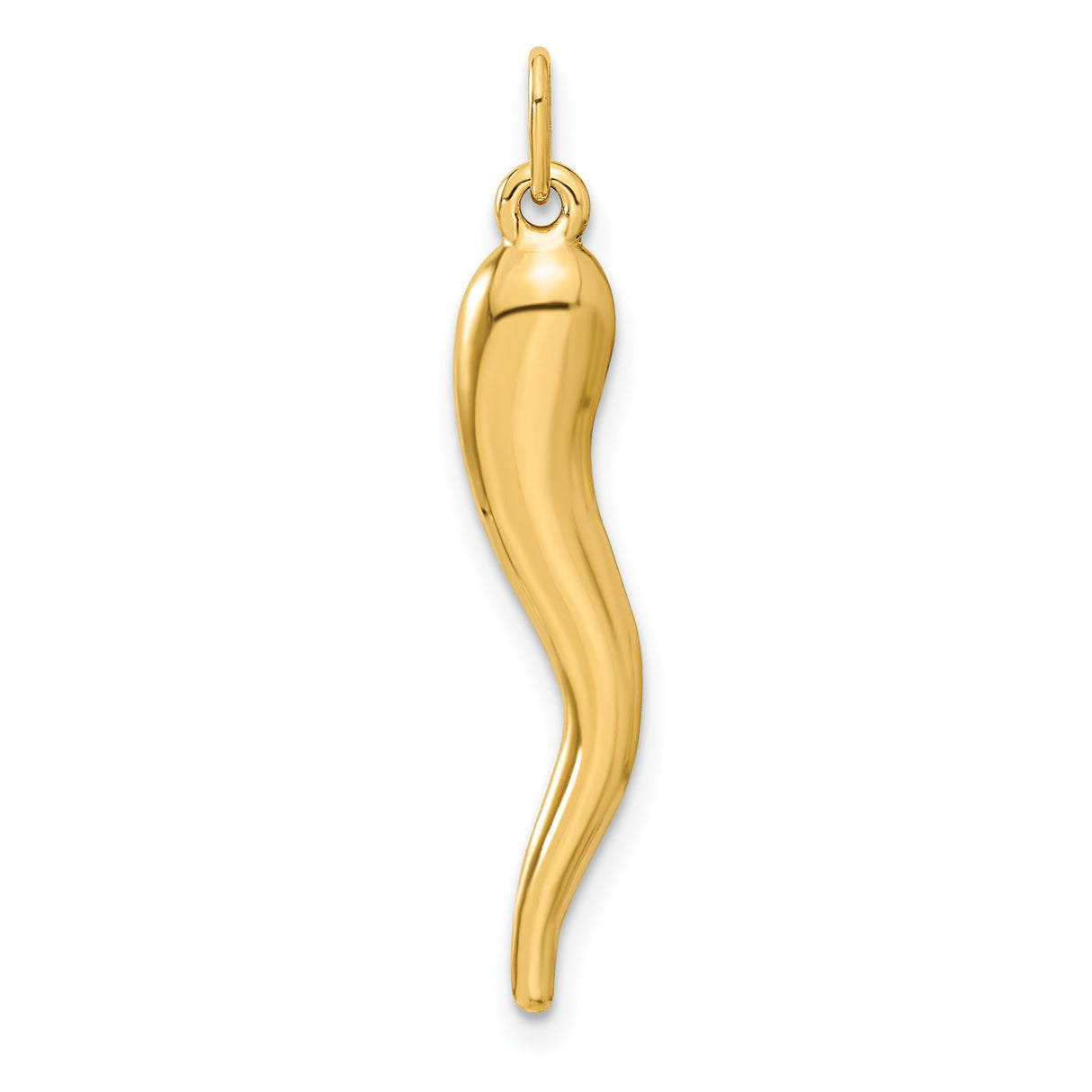 14k Yellow Gold Cornicello Horn Pendant, Traditional Italian Good Luck Charm for Men or Women