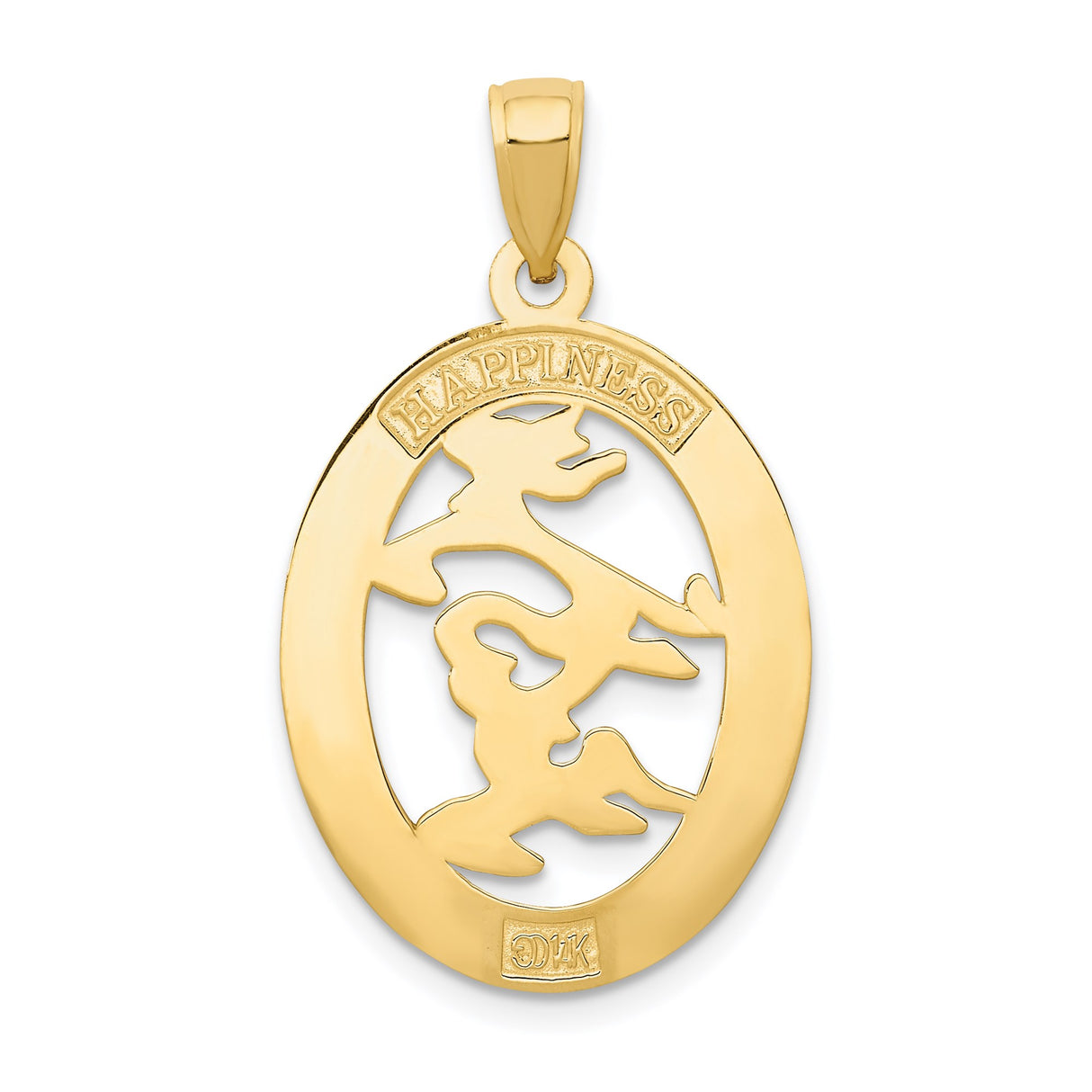 14k Yellow Gold Oval Pendant with Cutout Chinese Symbol for Love and Textured Border