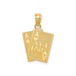 14k Yellow Gold Poker Pendant with Double Aces, All In Phrase, Casino Charm for Men
