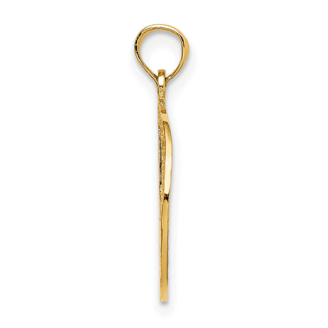 14k Yellow Gold Peace Symbol Pendant, Textured Boho Harmony Charm, Unisex Retro Style Jewelry