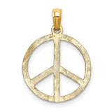 14k Yellow Gold Peace Symbol Pendant, Textured Boho Harmony Charm, Unisex Retro Style Jewelry