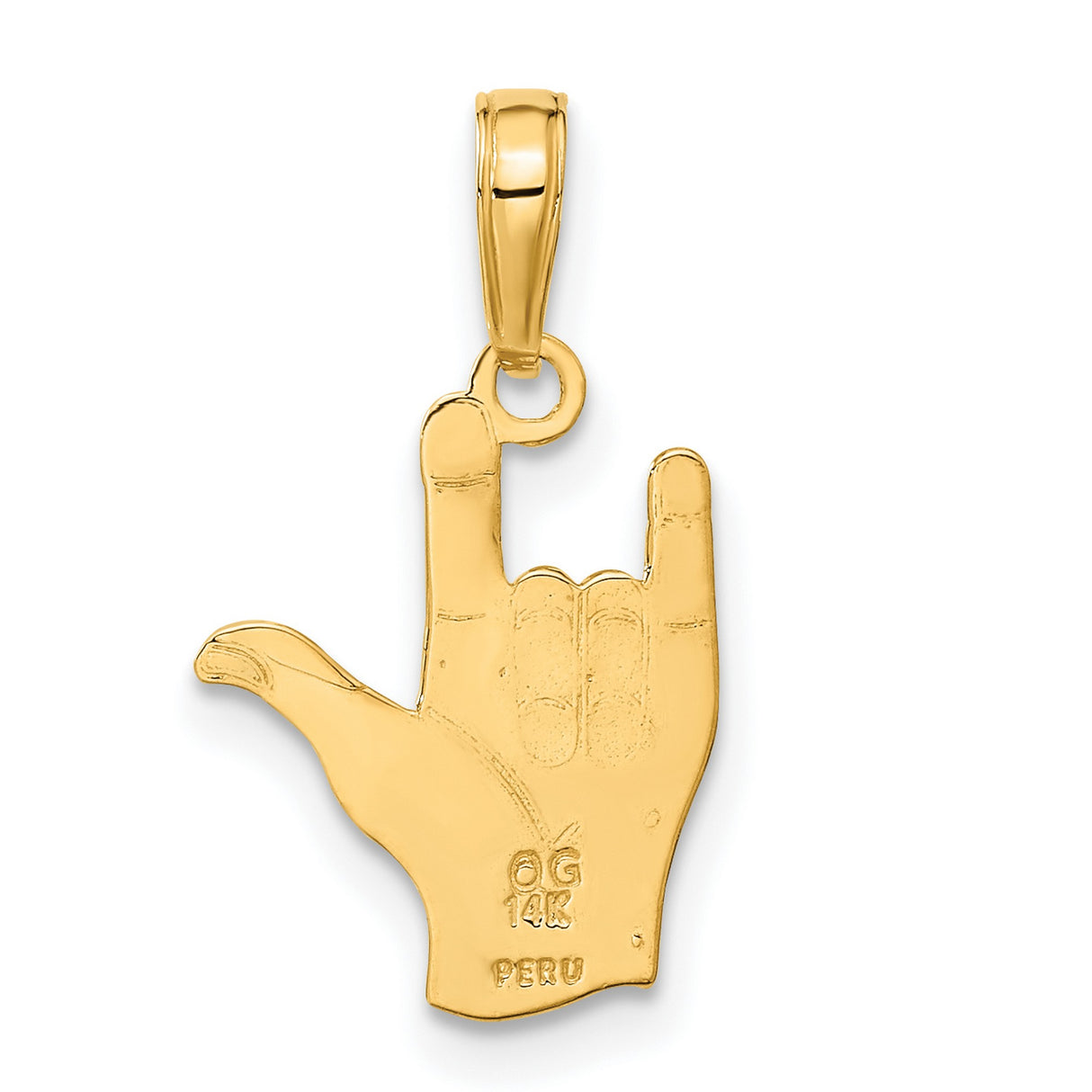 14k Yellow Gold ASL Hand Pendant, I Love You Sign Language Charm, Unisex Jewelry