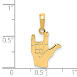 14k Yellow Gold ASL Hand Pendant, I Love You Sign Language Charm, Unisex Jewelry