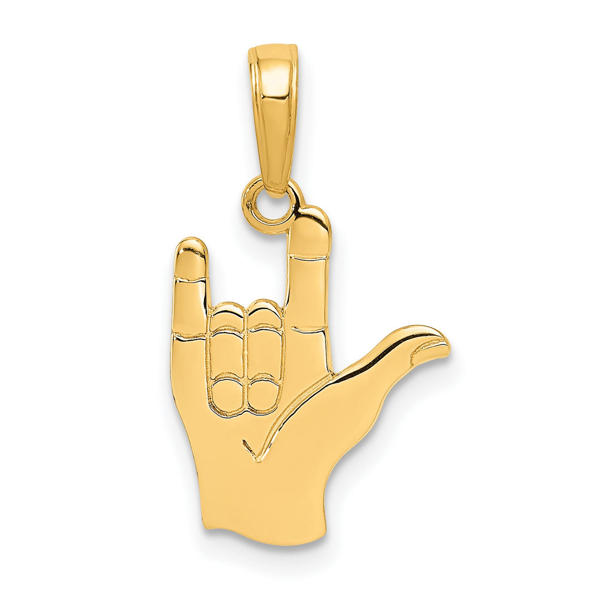14k Yellow Gold ASL Hand Pendant, I Love You Sign Language Charm, Unisex Jewelry