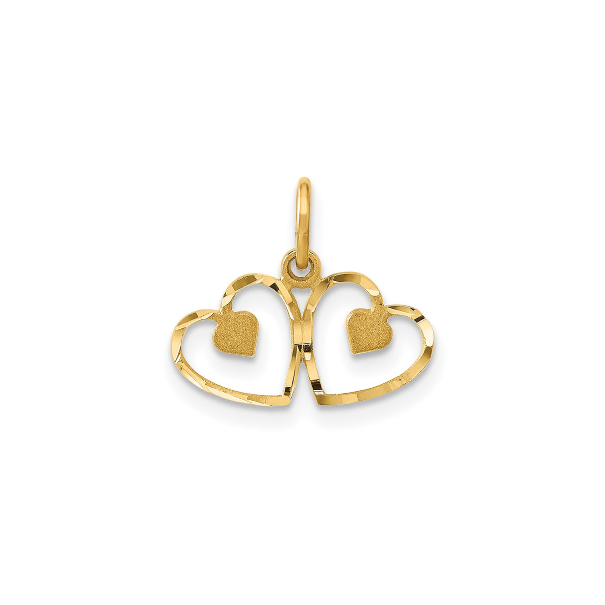 14k Yellow Gold Double Open Heart Pendant with Textured Inner Hearts, Romantic Jewelry for Women