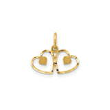 14k Yellow Gold Double Open Heart Pendant with Textured Inner Hearts, Romantic Jewelry for Women