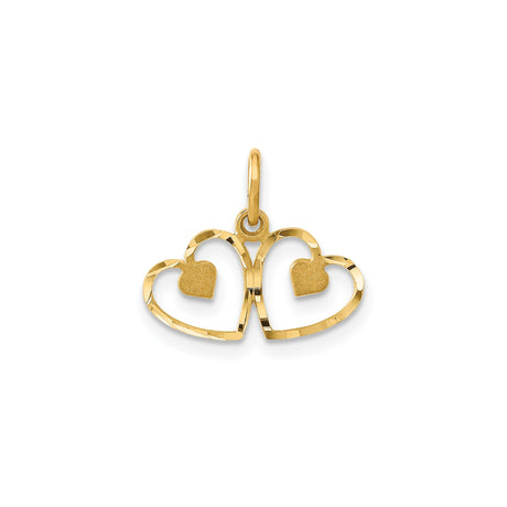 14k Yellow Gold Double Open Heart Pendant with Textured Inner Hearts, Romantic Jewelry for Women