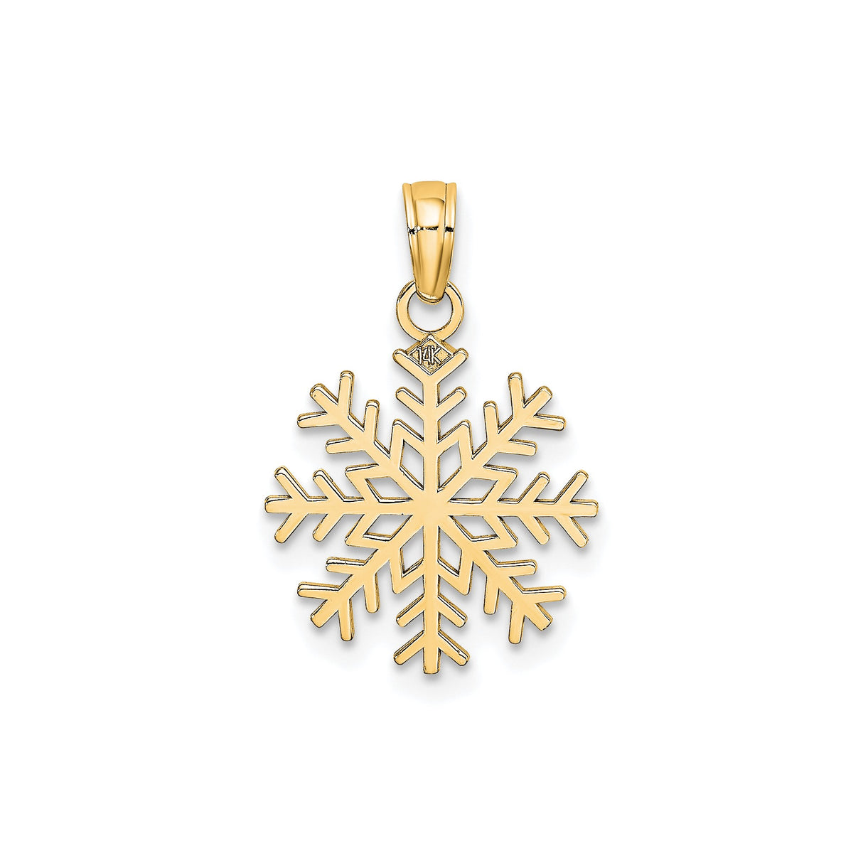 14k Yellow Gold Snowflake Pendant, Detailed Winter and Christmas Charm for Women