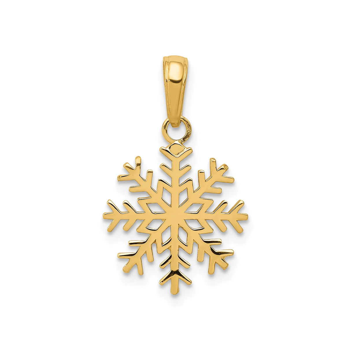 14k Yellow Gold Snowflake Pendant, Detailed Winter and Christmas Charm for Women