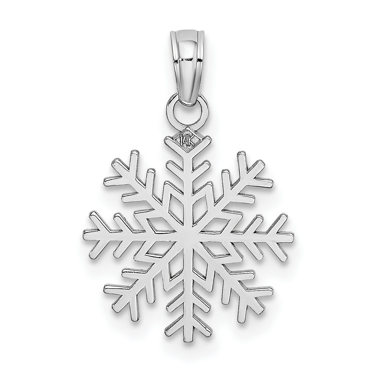 14k White Gold Snowflake Pendant with Cut-Out Design, Seasonal Winter Charm for Women