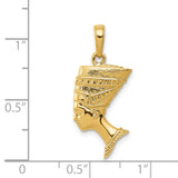 14k Yellow Gold Nefertiti Pendant with Detailed Headdress, Egyptian Queen Profile Charm