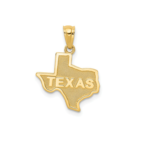 14k Yellow Gold Texas State Pendant with Textured Background and Bold TEXAS Engraving
