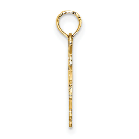 14k Yellow Gold Apple Shaped Pendant with New York Script Cutout, NYC Travel Charm