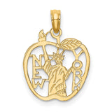14k Yellow Gold Pendant with Statue of Liberty in Apple Outline, New York City Souvenir Charm