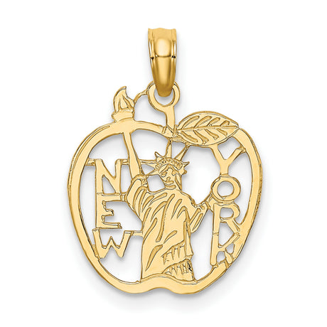 14k Yellow Gold Pendant with Statue of Liberty in Apple Outline, New York City Souvenir Charm
