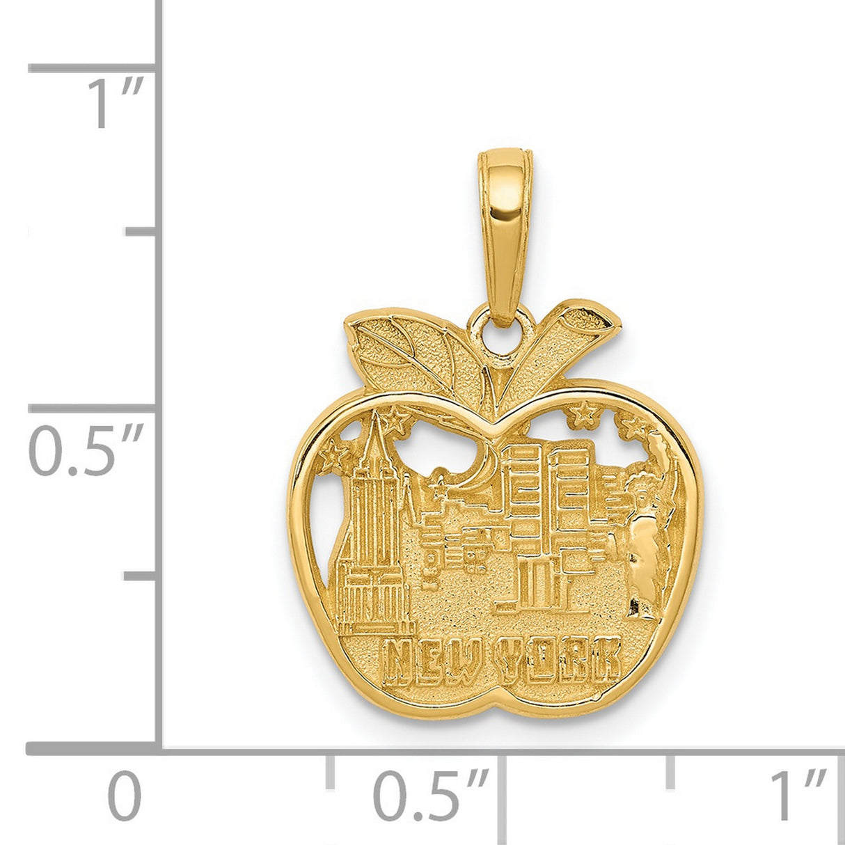 14k Yellow Gold NYC Skyline Apple Pendant with Statue of Liberty and Empire State Building