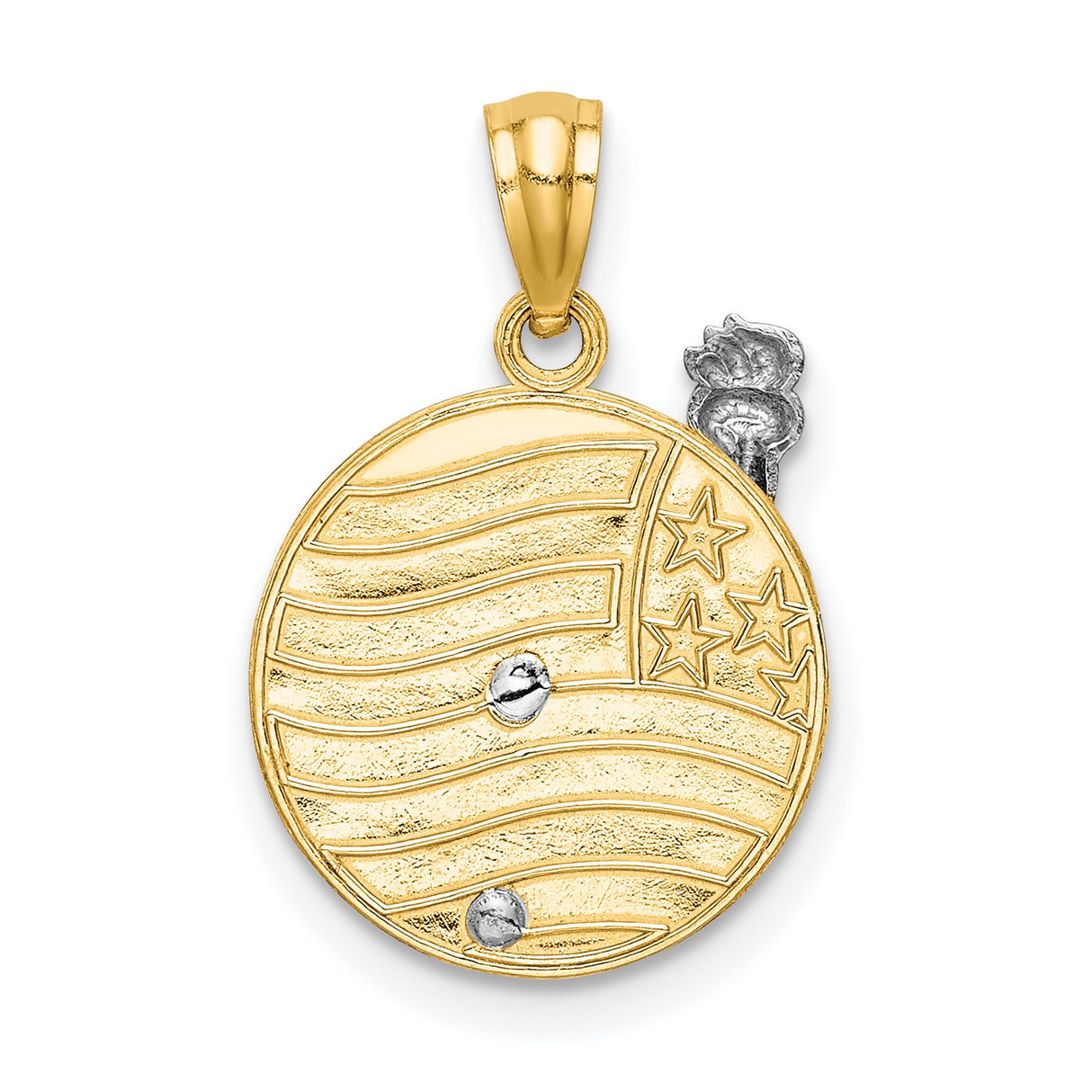14k Two-Tone Gold Pendant Featuring Statue of Liberty and American Flag Design