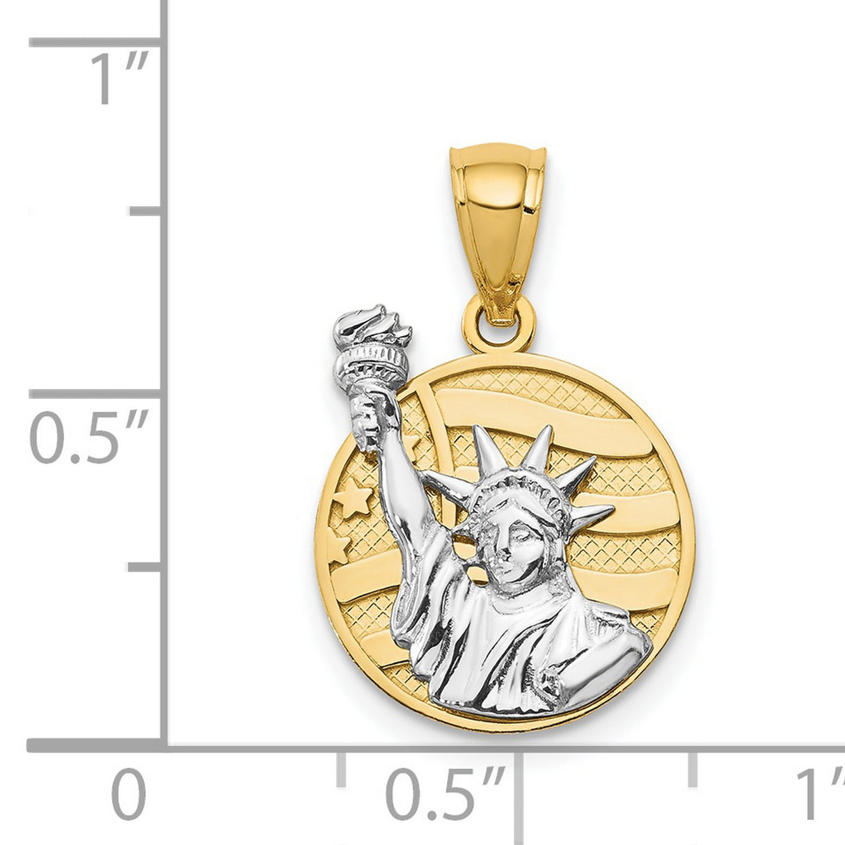 14k Two-Tone Gold Pendant Featuring Statue of Liberty and American Flag Design