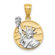 14k Two-Tone Gold Pendant Featuring Statue of Liberty and American Flag Design