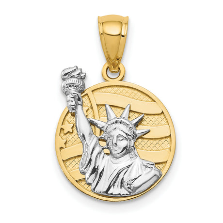 14k Two-Tone Gold Pendant Featuring Statue of Liberty and American Flag Design