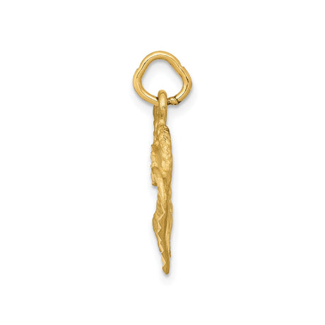 14k Yellow Gold Pendant with Interlocking Open Hearts, Textured and Polished Charm