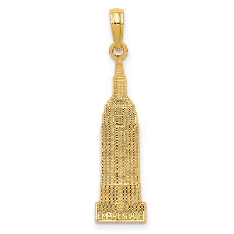14k Yellow Gold Empire State Pendant, New York City Skyline Charm with Engraving
