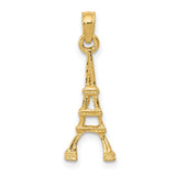 14k Yellow Gold Eiffel Tower Pendant, Paris Landmark Charm, Travel and Romance Symbol