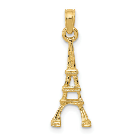 14k Yellow Gold Eiffel Tower Pendant, Paris Landmark Charm, Travel and Romance Symbol