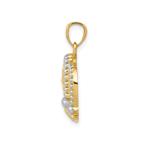 14k Multi-Tone Gold Crown Pendant with Fleur-de-Lis and Scrollwork for Men or Unisex