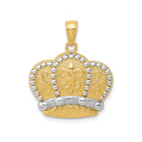 14k Multi-Tone Gold Crown Pendant with Fleur-de-Lis and Scrollwork for Men or Unisex