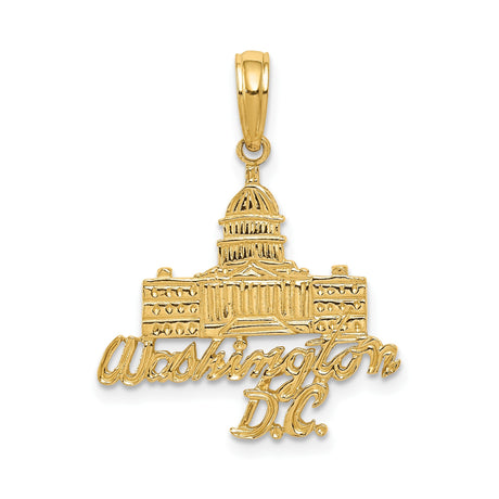 14k Yellow Gold Washington DC Capitol Building Pendant Charm, Patriotic Landmark Jewelry