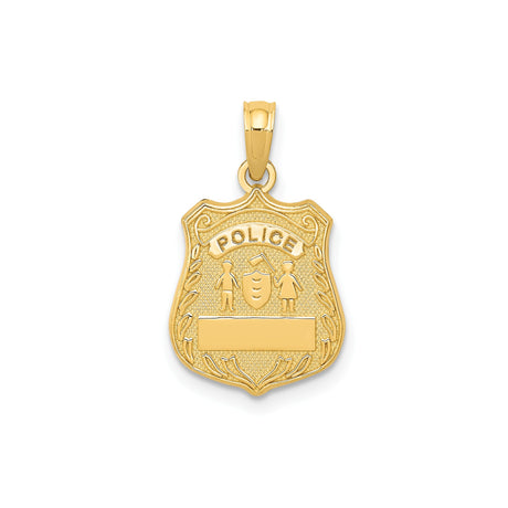 14k Yellow Gold Police Badge Pendant with Embossed Shield Design, Law Enforcement Tribute Charm