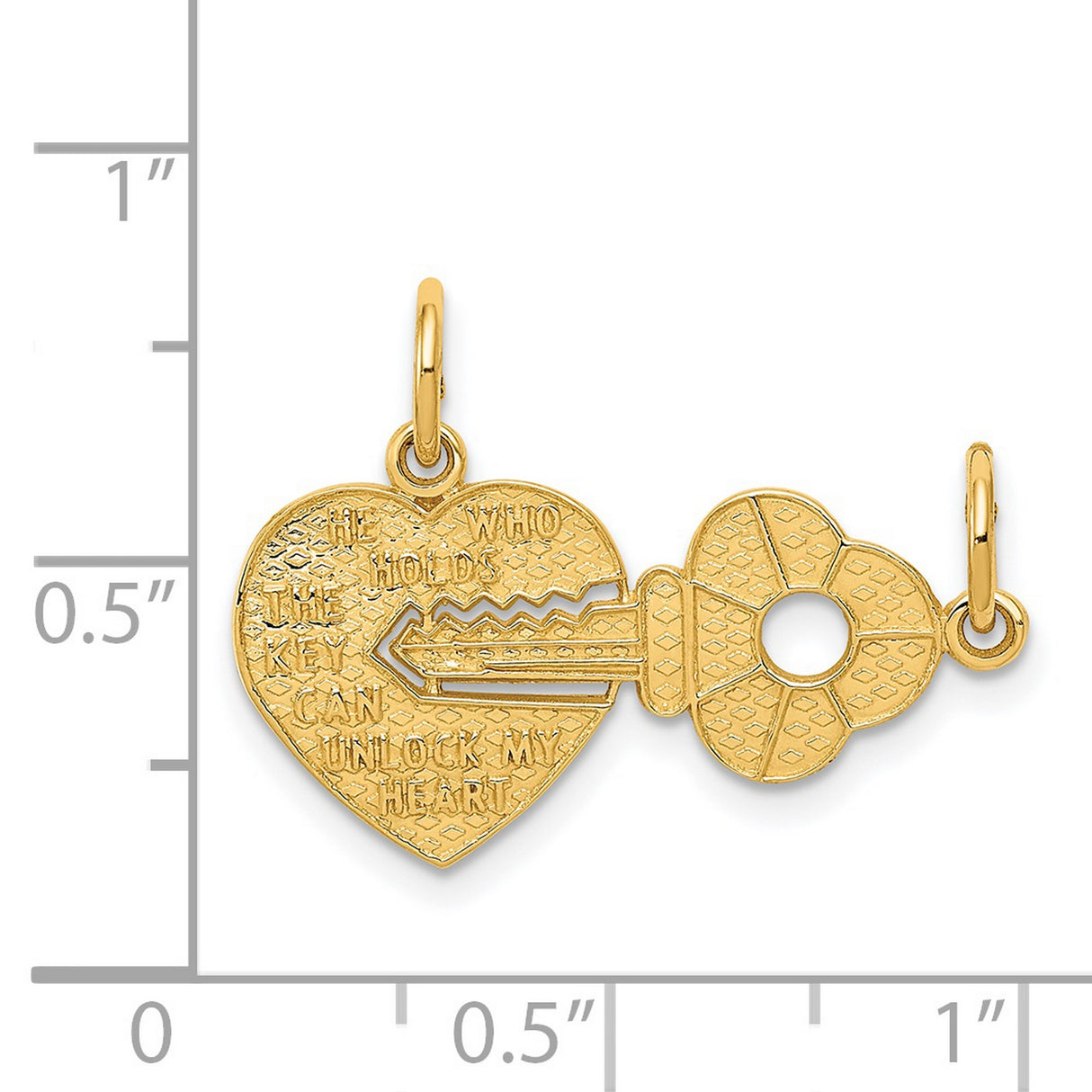 Heart and Key Break Apart Charm Pendant in Real 14k Yellow Gold