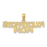 14k Yellow Gold Police Officers Mom Pendant, Honor Badge Charm for Women