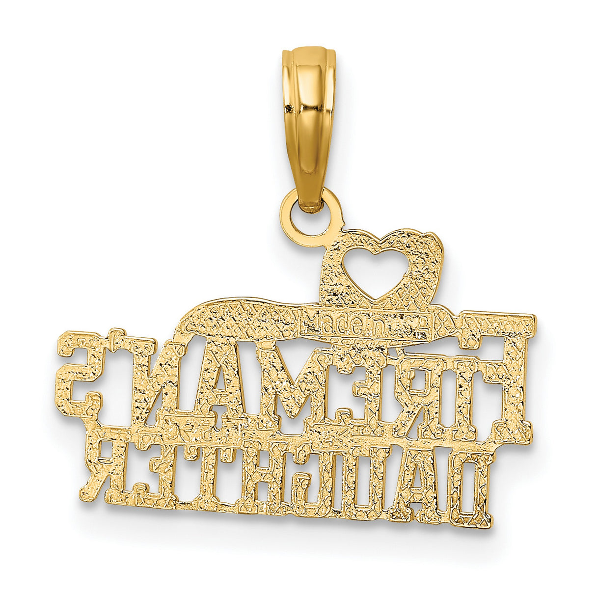 14k Yellow Gold Firemans Daughter Pendant with Firefighter Helmet and Heart Cutout